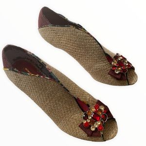 Poetic License Raffia Jeweled Red Alert Heels